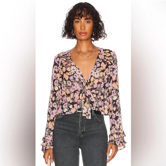Free People Tops - Free People Mabel Sheer Floral Ruffle Cardigan Blouse Top Small